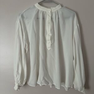 Ivory Long Sleeve Relaxed Blouse with Mandarin Collar